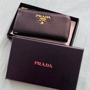 Prada Black Leather Card Holder with Gold Logo